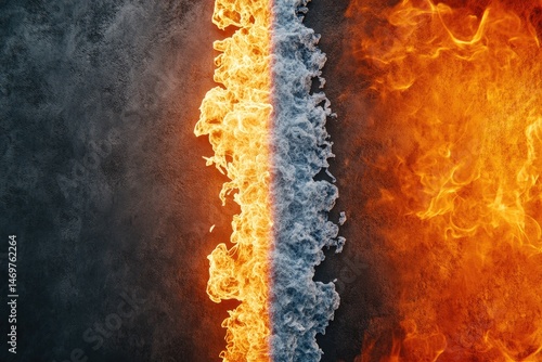 Fiery and frigid divide on a concrete surface