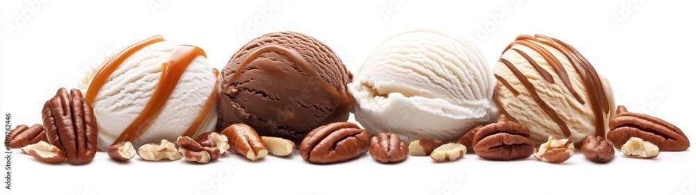 Assorted Ice Cream Scoops with Pecans Assorted Ice Cream Scoops with Pecans