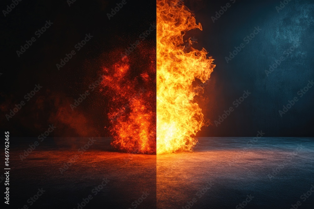 Obraz premium Fiery Partition on Concrete Floor