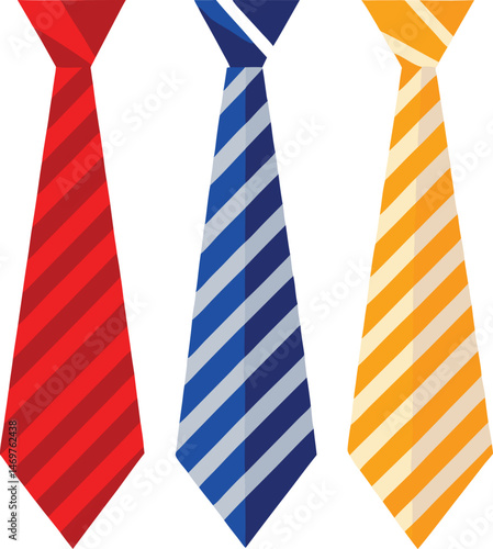 A set of silk ties, including a striped necktie, are elegant fashion accessories for men's business attire, adding color and style to a suit and shirt collar