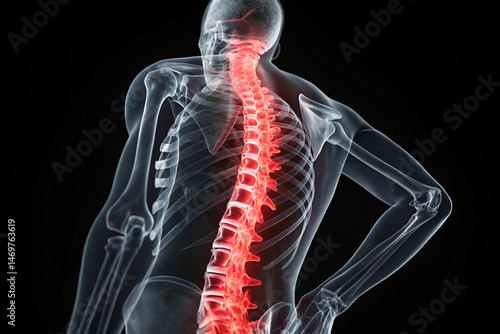 Wallpaper Mural  X-ray of back pain area, spine in red, joint pain, black background, human anatomy Torontodigital.ca