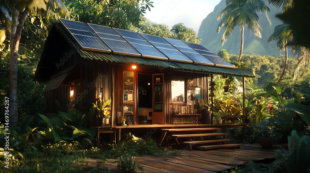 Obraz premium Eco-friendly house surrounded by lush greenery.