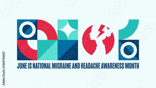 June is National Migraine and Headache Awareness Month. Holiday concept. Template for background, banner, card, poster with text. Vector EPS10 illustration.