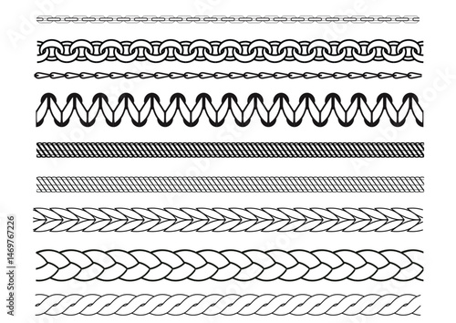 Vector Chain, Rope, and Stitch Brush Set for Illustrator and Fashion Design, A collection of vector chain, rope, and stitch brushes designed for Adobe Illustrator. Perfect for fashion flat sketches, 