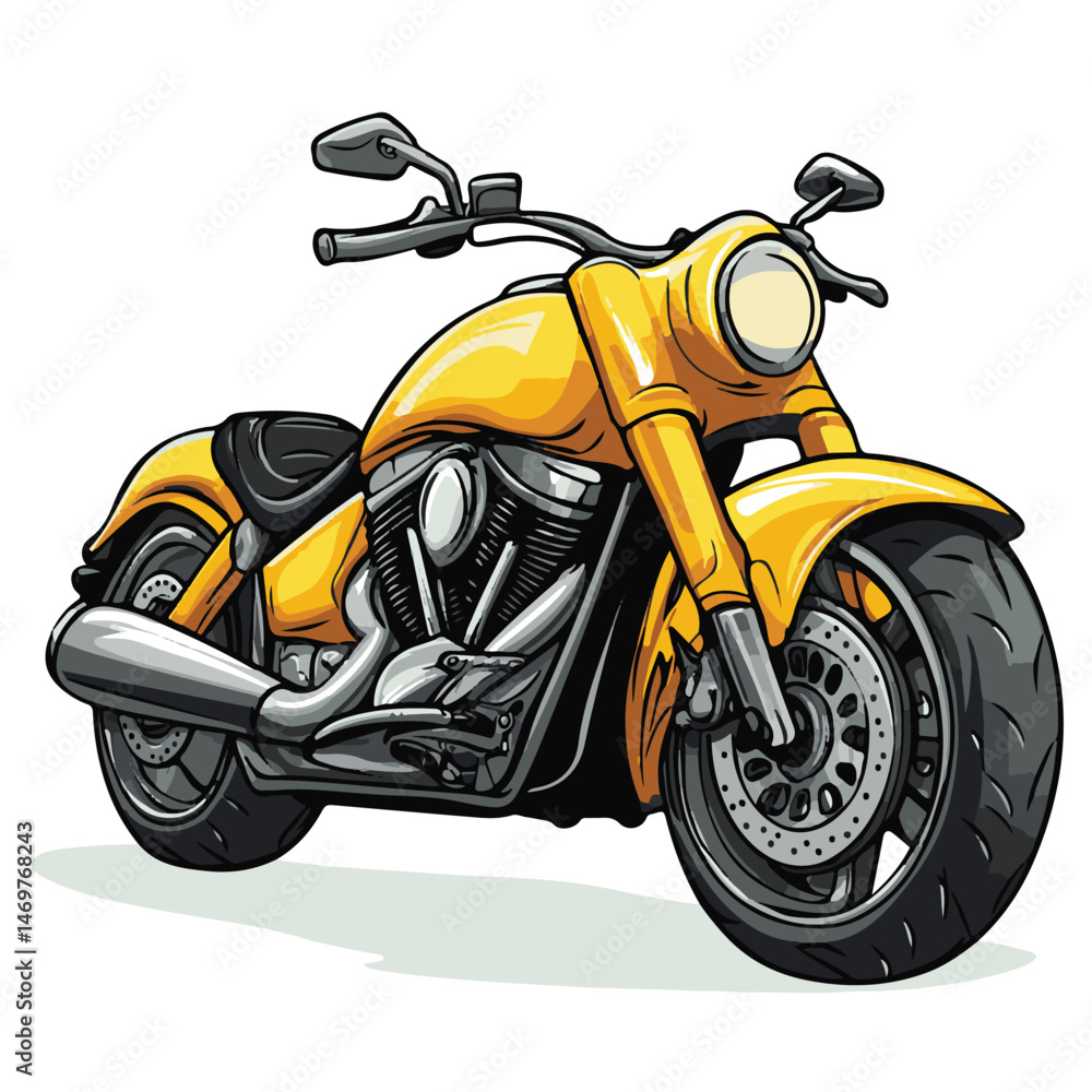 Yellow Cruiser Motorcycle Isolated On White Background Vector Illustration Artwork Yellow Cruiser Motorcycle Isolated On White Background Vector Illustration Artwork