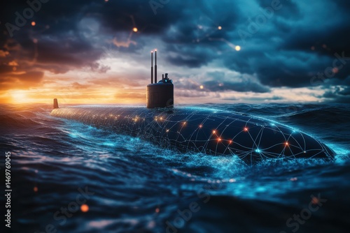 Wallpaper Mural An underwater submarine navigating through colorful coral reefs with schools of fish surrounding it. Torontodigital.ca