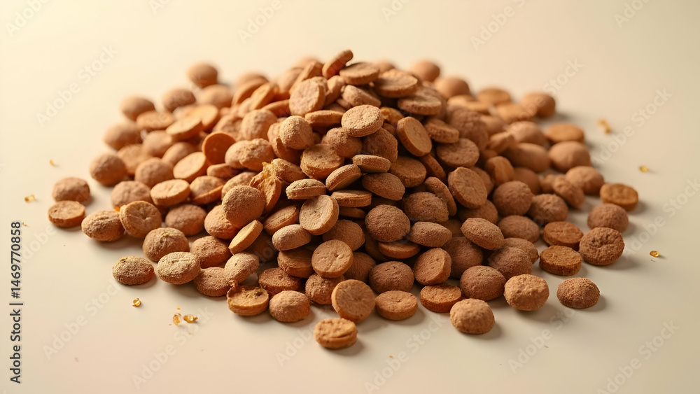 Sensitive Skin Dried Dog Food Spread Creating Gentle Background with Visible Fish Oil Capsules and Biotin Supplements Sensitive Skin Dried Dog Food Spread Creating Gentle Background with Visible Fish Oil Capsules and Biotin Supplements