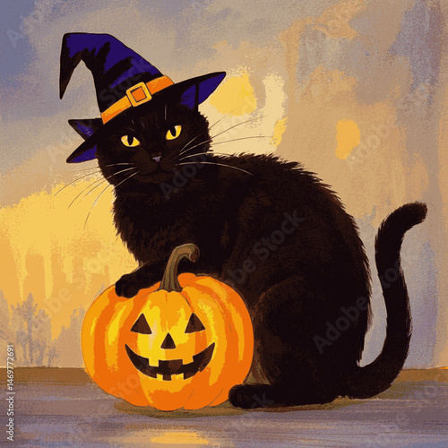 Midnight Whisker Eclipse Halloween Cat isolated watercolor vector illustration svg