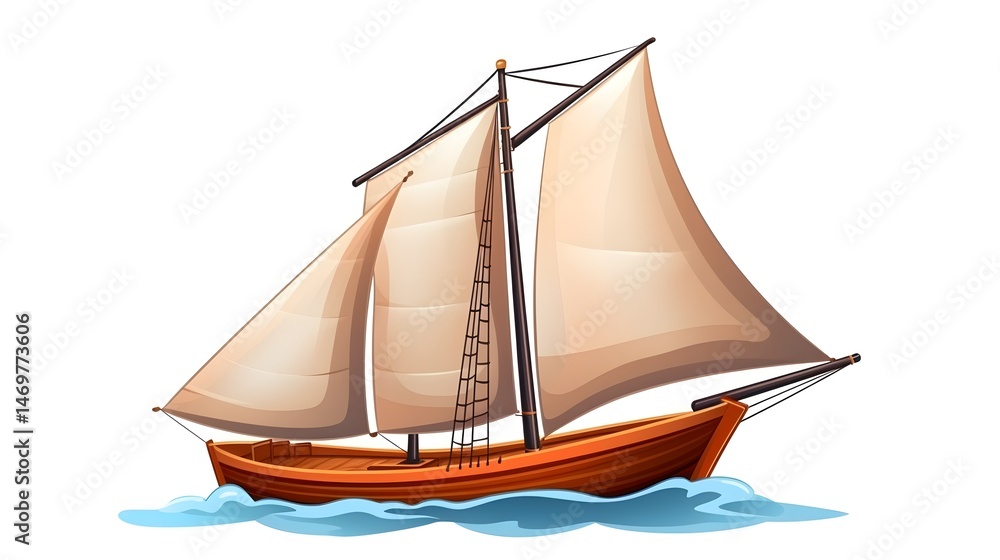 Obraz premium Sailboat Icon Cartoon Vector Illustration Isolated - Nautical Transportation Clipart