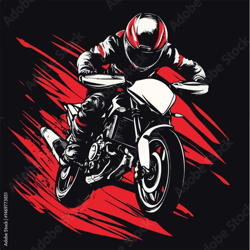 Illustration Of A Motorcyclist Leaning Into A Turn Against A Red Background
