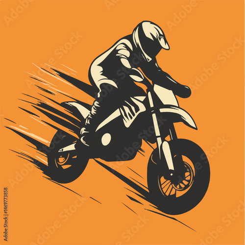Motocross Rider Vector Illustration Dynamic Action Thrilling Adventure Sport Silhouette Orange Background