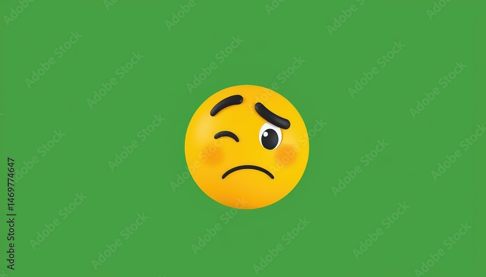 Fototapeta premium 3D Render of a Disappointed Emoji on Green Background