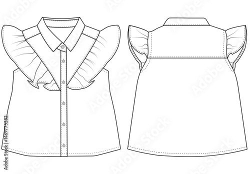 baby Girl's empire cut sleeveslees Denim Top vector