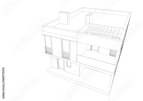 house building sketch architecture 3d illustration