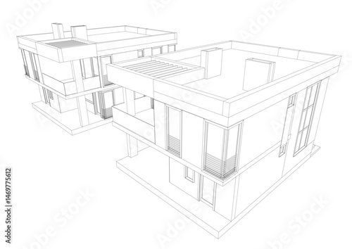house building sketch architecture 3d illustration