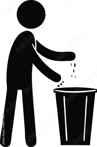 stickman using dustbin silhouette vector