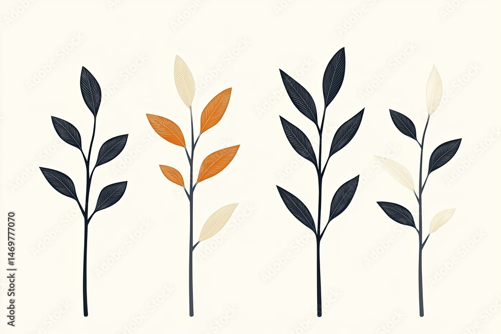 Abstract plant sprigs in muted colors Abstract plant sprigs in muted colors