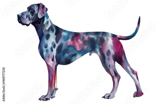 Colorful Great Dane: A unique and vibrant artistic rendering of a Great Dane, showcasing an eye-catching mix of colors and patterns that bring this noble breed to life.