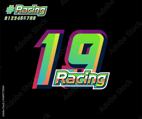 Racing number design 19 automotive effect vector on black background