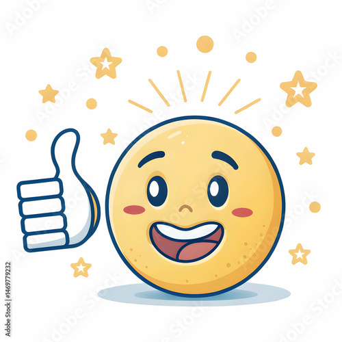 Happy Emoji Thumbs Up: Cute Cartoon Character