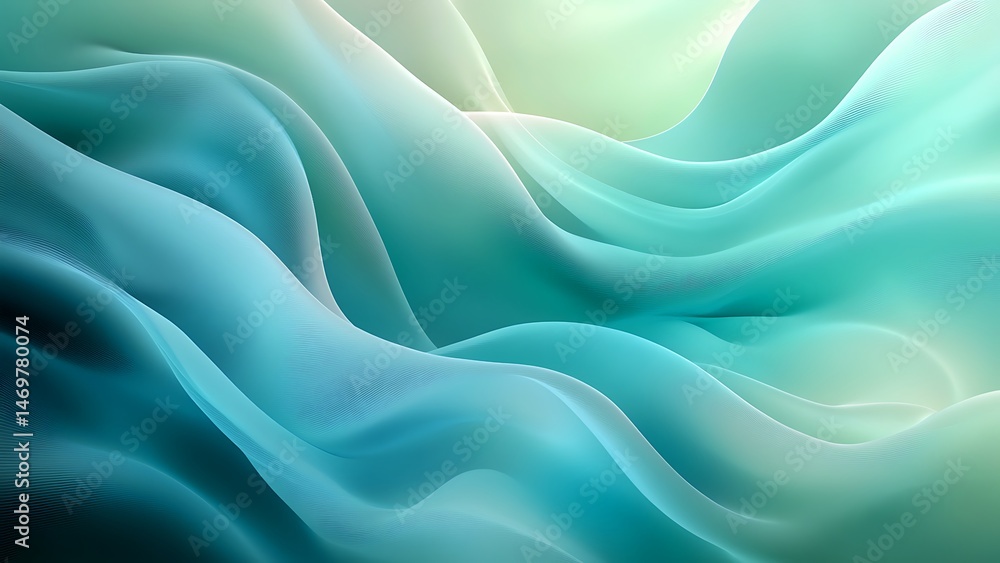 Elegant flowing fabric rendered in shades of blue and green creating abstract waves for modern design Elegant flowing fabric rendered in shades of blue and green creating abstract waves for modern design