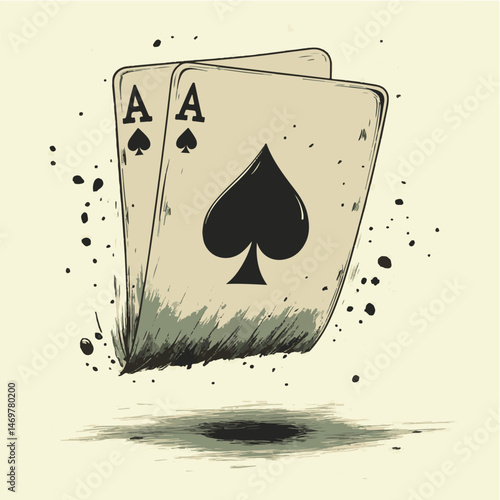 Aces Of Spades Poker Hand Illustrated With Grunge Effects And Shadow
