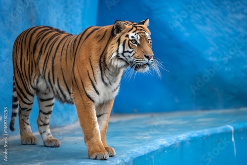 Malayan tiger on blue background.