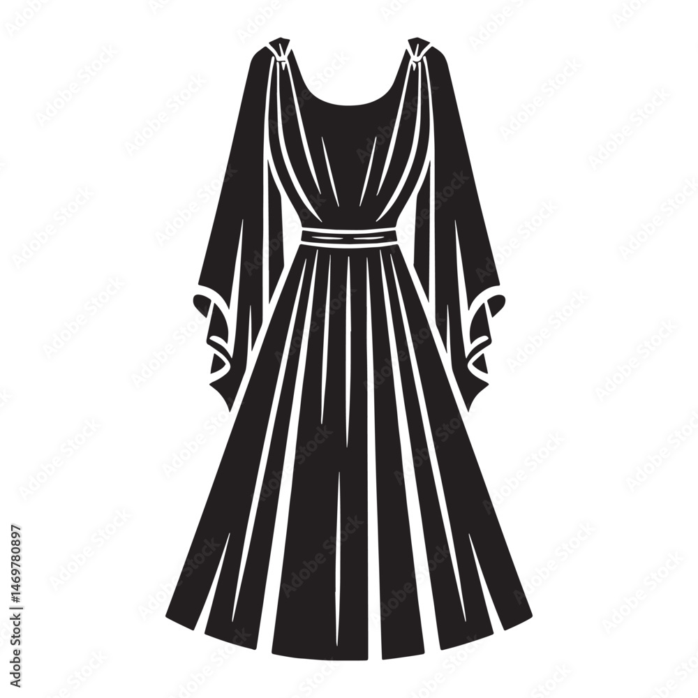 Obraz premium Classic Roman stola dress silhouette – Roman stola dress vector – Roman stola dress illustration – ladies dress silhouette – silhouette of Roman stola dress