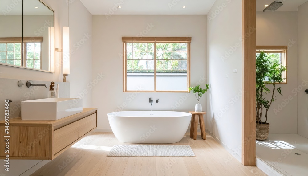 Fototapeta premium Serenity in Simplicity JapandiStyle Bathroom Inspiration 