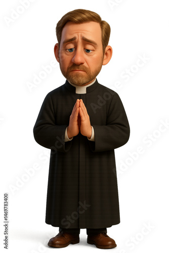 A Protestant priest prays a transparent background  