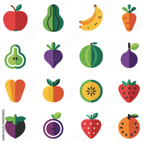 A Colorful Variety of Fruits and Vegetables icons