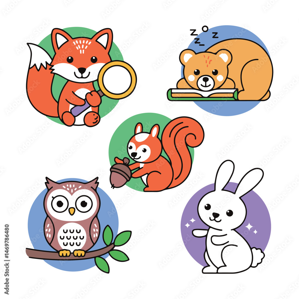 Fototapeta premium Forest Animals Enjoying Quiet Moments icons
