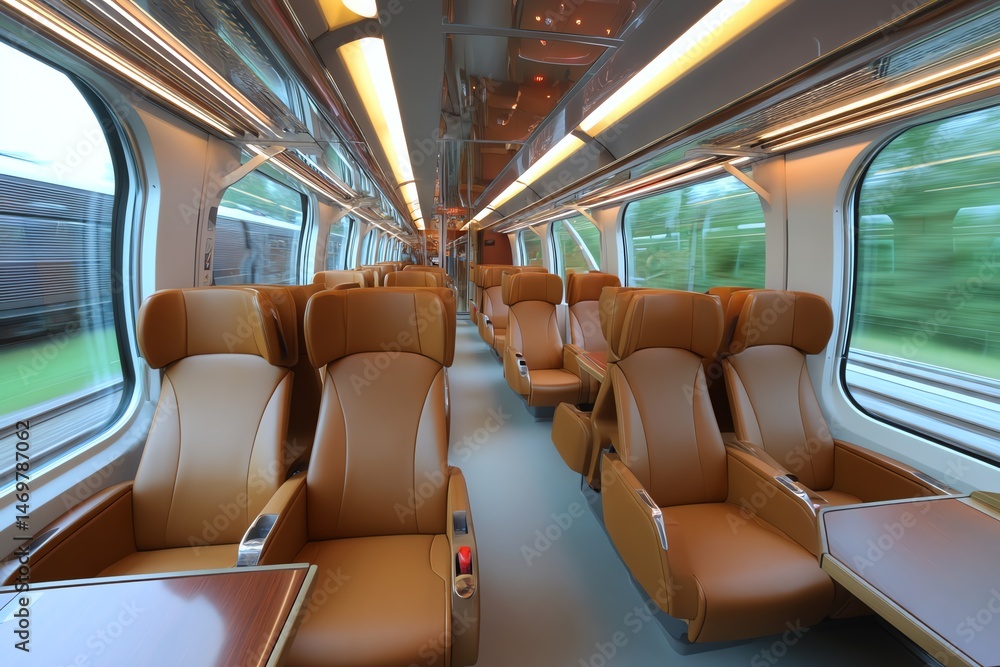 Fototapeta premium Interior of a modern train carriage with luxury seats