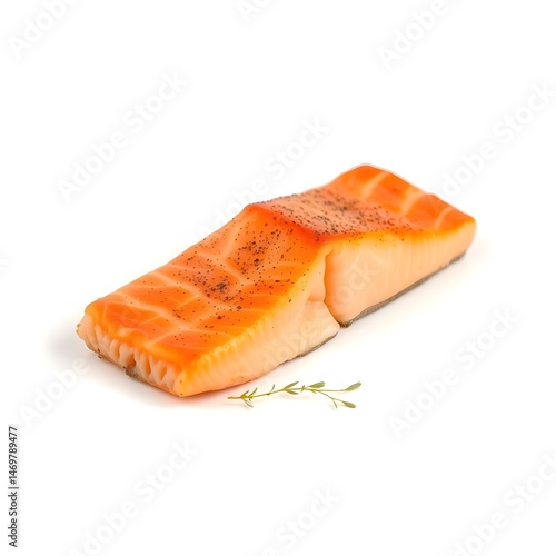 fried salmon steak on a white background