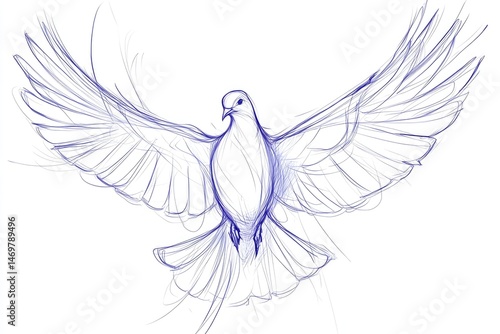 Elegant line drawing of a soaring dove.