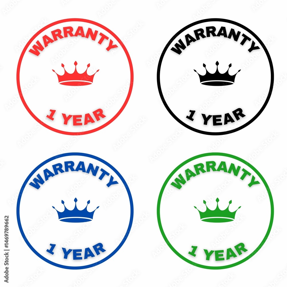 Obraz premium Set of 1 years warranty stamp, design, logo, icon, tag, label for advertising, marketing and promotion 