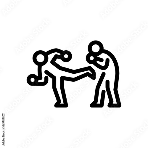 spinning back kick outline icon. MMA move line art illustration.