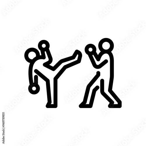 round kick outline icon. MMA move line art illustration.