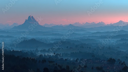 Serene Layered Misty Mountains Stretching into the Horizon at Dawn