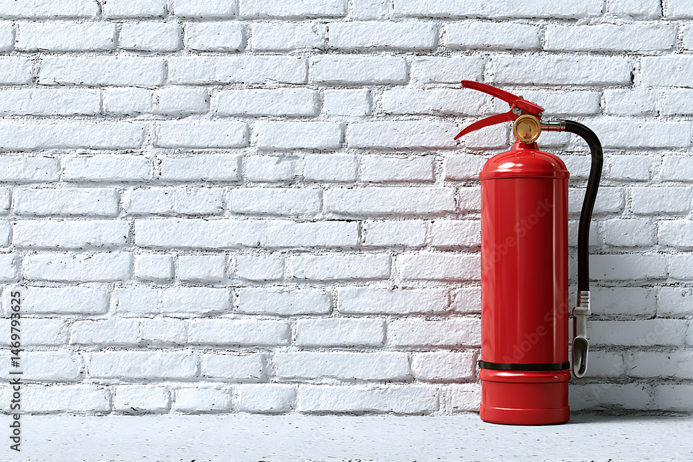 Obraz premium Wall-mounted fire extinguisher isolated on clean white background