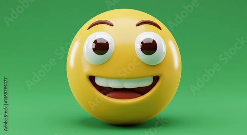 A Joyful 3D Rendered Emoji:  Smiling, Cheerful, Happy Face on Green Background