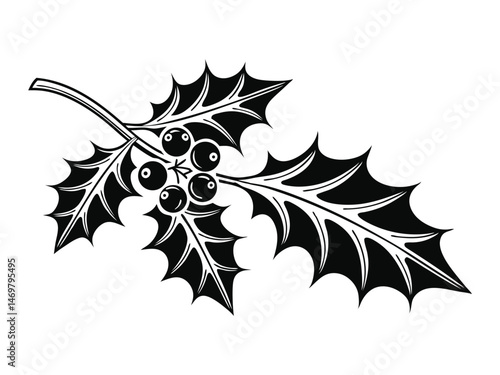 Christmas holly silhouette, holly berry Icon, holly berry silhouette