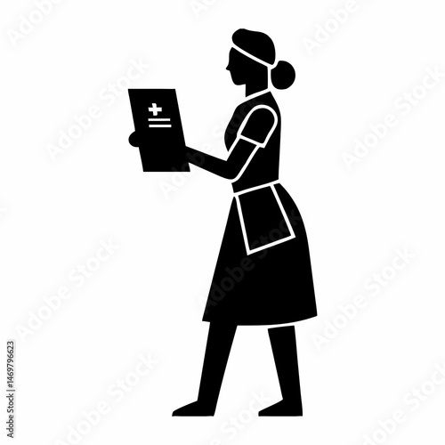 Modern silhouette of a nurse checking a chart