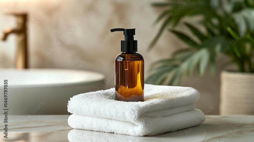 Spa Pump Bottle on Towels Spa Pump Bottle on Towels