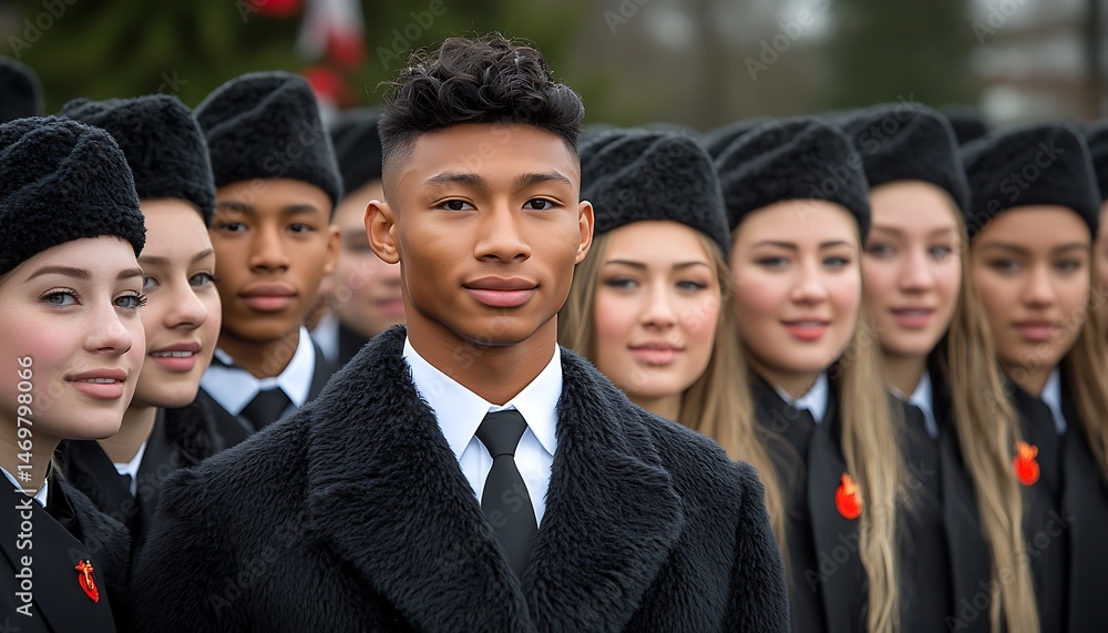 Formal portrait of diverse young people in uniform. Formal portrait of diverse young people in uniform.