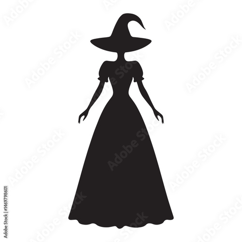 Witchy lace-trimmed maxi silhouette – witchy dress silhouette – witchy dress vector – witchy dress illustration – ladies dress silhouette – silhouette of witchy maxi

