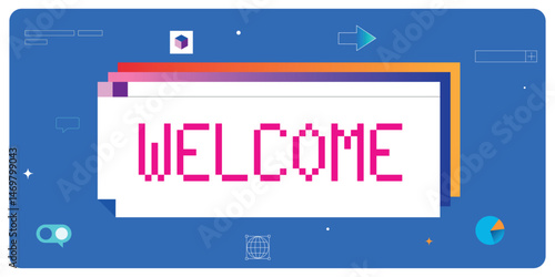 Welcome. Greeting card, illustration, banner.