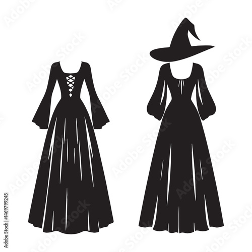 Lace-up witchy maxi silhouette – witchy dress silhouette – witchy dress vector – witchy dress illustration – ladies dress silhouette – silhouette of witchy maxi

