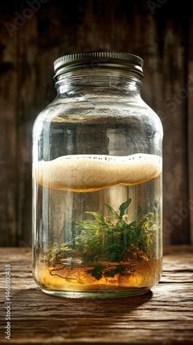 Plant in glass jar solution
