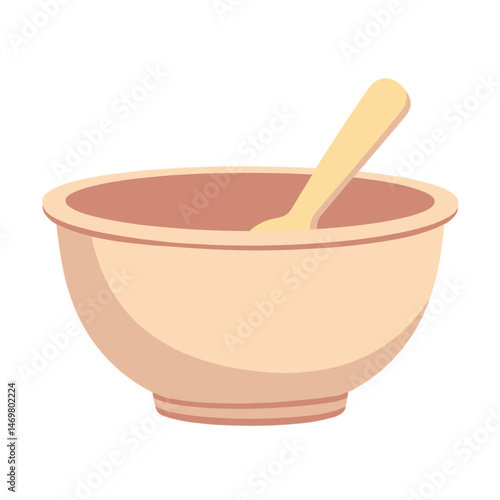 Mixing bowl with wooden spoon with no background  